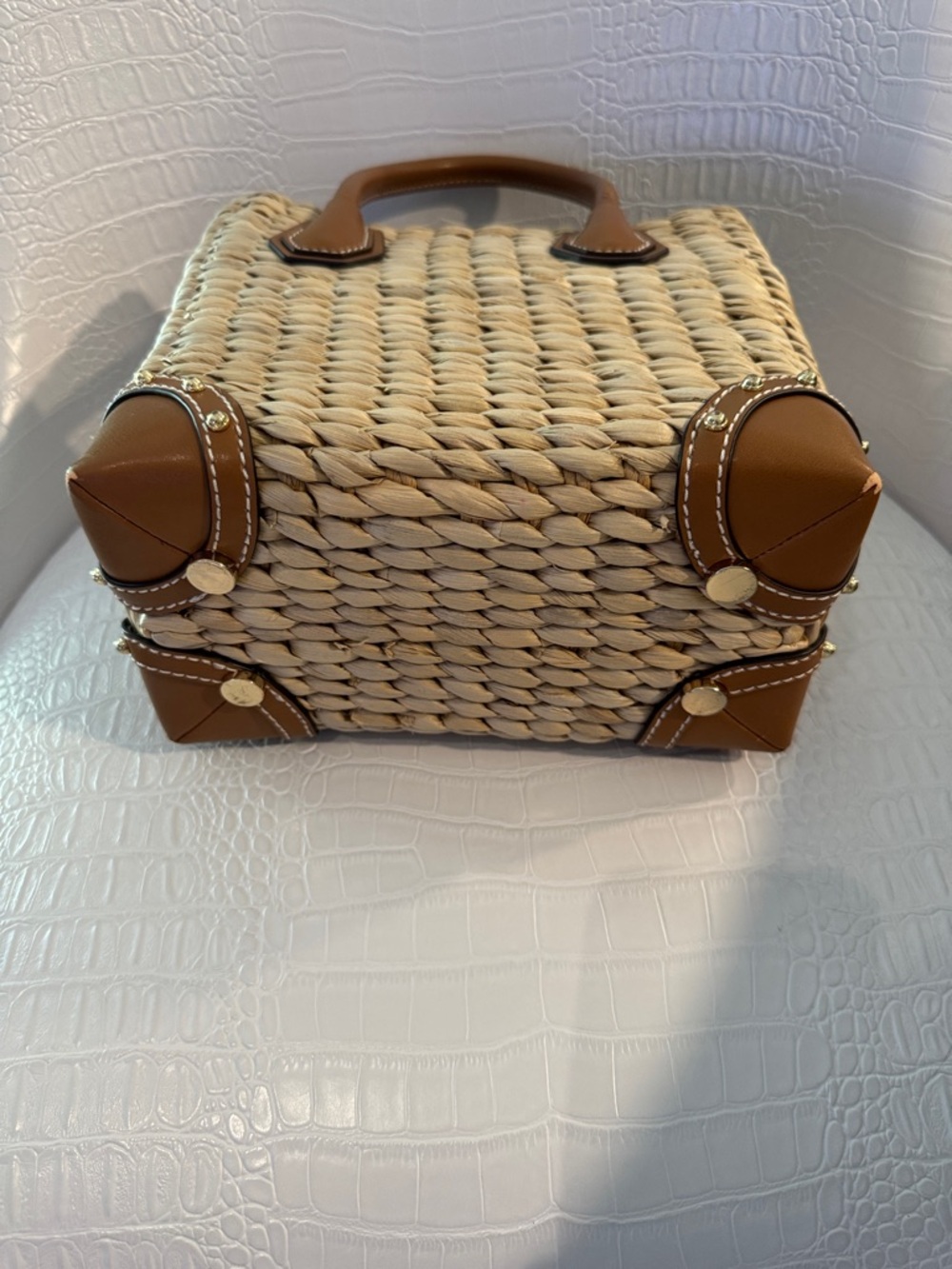Michael Kors Straw Tote with Pink Watermelon Patch and Brown Leather Trim - Picture 4 of 12